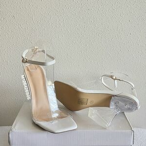 White / Clear Sculptural Heels Ankle Strap